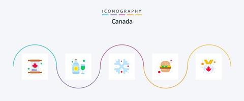 Canadá plano 5 ícone pacote Incluindo medalhão. neve. Comida. hamburguer vetor