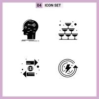 conjunto do 4 moderno ui ícones símbolos sinais para cérebro moeda chave espumante troca editável vetor Projeto elementos