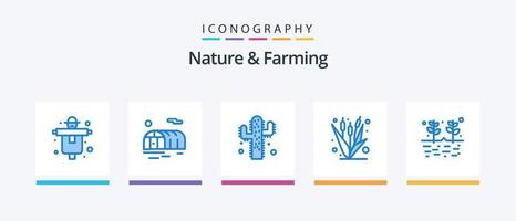 natureza e agricultura azul 5 ícone pacote Incluindo jardim. agricultura. plantar. milho. Fazenda. criativo ícones Projeto vetor