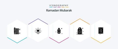 Ramadã 25 glifo ícone pacote Incluindo torre. eid. abrir. decoração. lua vetor