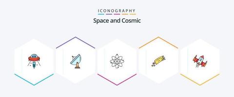 espaço 25 linha preenchida ícone pacote Incluindo Ciência. molécula. radar. nuclear. espaço vetor