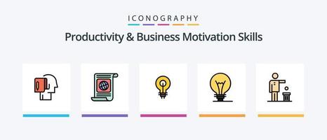 produtividade e o negócio motivação Habilidades linha preenchidas 5 ícone pacote Incluindo desligado. distrações. procrastinação. evitar. organização. criativo ícones Projeto vetor
