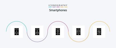 smartphones glifo 5 ícone pacote Incluindo loja. on-line. segurança. cartão. sinais vetor
