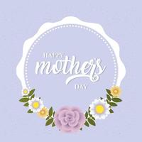 cartão de feliz dia das mães com moldura circular floral vetor