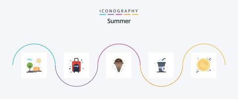 verão plano 5 ícone pacote Incluindo ensolarado. verão. viagem bolsa. verão. frio vetor