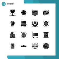 16 sólido glifo conceito para sites Móvel e apps mente cabeça e Aprendendo o negócio técnico Socorro editável vetor Projeto elementos