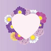 modelo de cartão decorativo floral com moldura de coração vetor