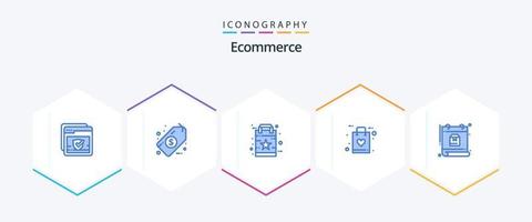 comércio eletrônico 25 azul ícone pacote Incluindo agendar. calendário. favorito. Perguntas frequentes. fazer compras vetor