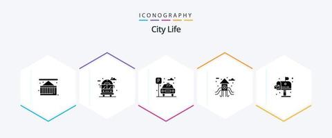 cidade vida 25 glifo ícone pacote Incluindo vida. cidade. cidade. jogar chão. cidade vetor