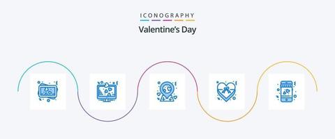 dia dos namorados dia azul 5 ícone pacote Incluindo móvel. namorando. localização. fita. insígnia vetor