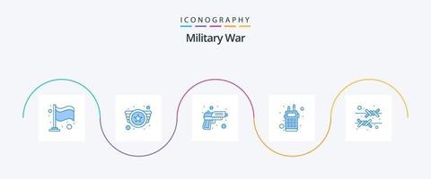 militares guerra azul 5 ícone pacote Incluindo proteção. fronteira. pistola. falar. talkie vetor
