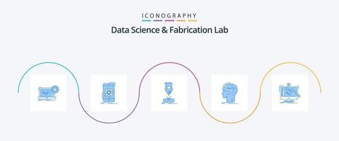 dados Ciência e fabricação laboratório azul 5 ícone pacote Incluindo hacking. cérebro. pesquisar. aço. fabricação vetor