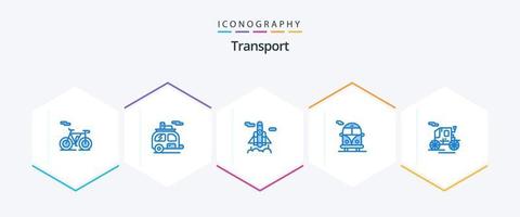 transporte 25 azul ícone pacote Incluindo . velho transporte. foguete. cavalo desenhado veículo. público ônibus vetor