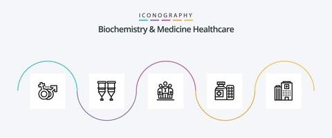 bioquímica e remédio cuidados de saúde linha 5 ícone pacote Incluindo hospital . pílulas . transfusão. remédio. hospital vetor