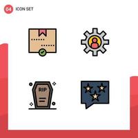 Móvel interface linha preenchida plano cor conjunto do 4 pictogramas do aprovar caixão pacote empregado morte editável vetor Projeto elementos