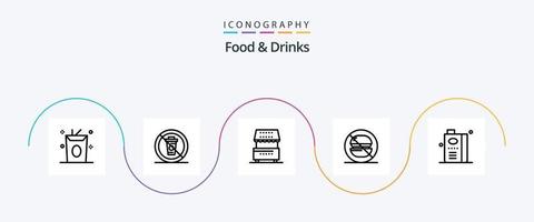 Comida e bebidas linha 5 ícone pacote Incluindo não. Comida. restaurante. rápido. quiosque vetor