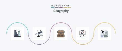 geo graficamente plano 5 ícone pacote Incluindo pendurar. apresentação. astronomia. caminhada. saco vetor