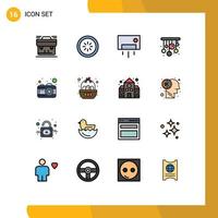 Móvel interface plano cor preenchidas linha conjunto do 16 pictogramas do lustres casa interface casa casa editável criativo vetor Projeto elementos