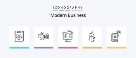 moderno o negócio linha 5 ícone pacote Incluindo notícias. financeiro. negócios. café. habilidades. criativo ícones Projeto vetor