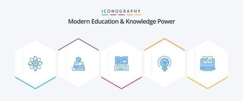 moderno Educação e conhecimento poder 25 azul ícone pacote Incluindo computador. solução. chave. ideia. lâmpada vetor