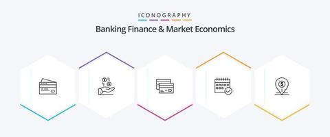 bancário finança e mercado economia 25 linha ícone pacote Incluindo crédito. cartão. mão. bancário. caridade vetor