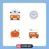 pictograma conjunto do 4 simples plano ícones do carro ônibus relógio dia das Bruxas transporte editável vetor Projeto elementos