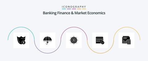 bancário finança e mercado economia glifo 5 ícone pacote Incluindo finança. orçamento. financeiro. dinheiro. segurança vetor