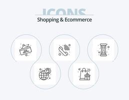 compras e comércio eletrônico linha ícone pacote 5 ícone Projeto. telefone. bolsa. comércio. compras. hora vetor