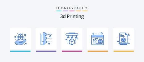 3d impressão azul 5 ícone pacote Incluindo 3d. impressora. scanner. rede. scanner. criativo ícones Projeto vetor