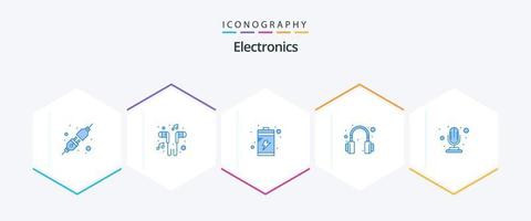 eletrônicos 25 azul ícone pacote Incluindo . microfone. bateria. microfone. fones de ouvido vetor