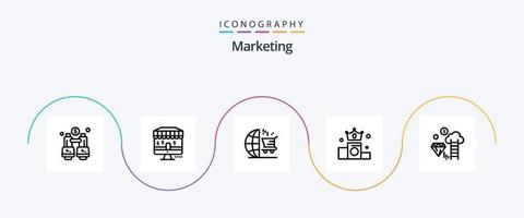 marketing linha 5 ícone pacote Incluindo dólar. dimond. marketing. posição. coroa vetor