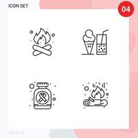 4 temático vetor linha preenchida plano cores e editável símbolos do acampamento garrafa quente gelo creme pílulas editável vetor Projeto elementos
