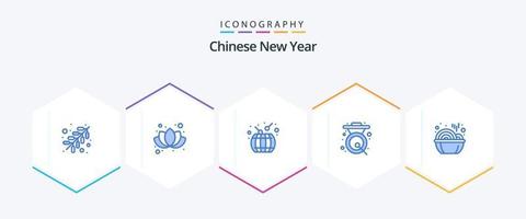 chinês Novo ano 25 azul ícone pacote Incluindo Macarrão. chinês. chinês Novo ano. metal. chinês vetor