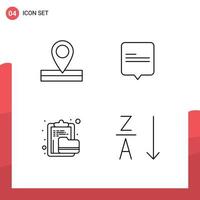 Móvel interface linha conjunto do 4 pictogramas do mapa Arquivo bate-papo arquivo alfabético editável vetor Projeto elementos