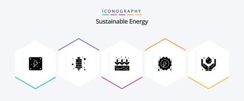 sustentável energia 25 glifo ícone pacote Incluindo renovável. remédio. crescimento. verde tecnologia. energia hidrelétrica vetor