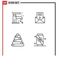 conjunto do 4 moderno ui ícones símbolos sinais para banheiro pirâmide toque SMS beber editável vetor Projeto elementos
