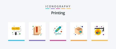 impressão plano 5 ícone pacote Incluindo anúncio. armazém. corte. bens. página. criativo ícones Projeto vetor