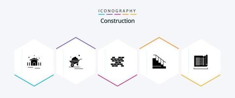 construção 25 glifo ícone pacote Incluindo elaboração. escada. carrinho de mão. lar. construção vetor