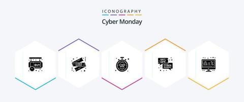 cyber Segunda-feira 25 glifo ícone pacote Incluindo oferta. mensagem. cyber Segunda-feira oferta. comércio eletrônico. Tempo vetor