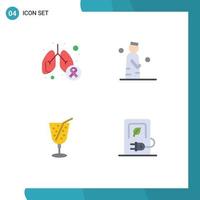 4 plano ícone conceito para sites Móvel e apps Câncer oração pulmões Câncer homem beber editável vetor Projeto elementos
