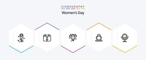 mulheres dia 25 linha ícone pacote Incluindo coração. dia. mulheres. mulheres. jóias vetor