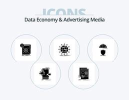 dados economia e publicidade meios de comunicação glifo ícone pacote 5 ícone Projeto. seta. globo. meios de comunicação. alerta. a infraestrutura vetor