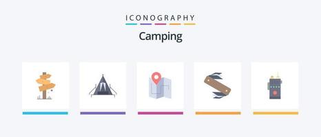 acampamento plano 5 ícone pacote Incluindo exército. localização. acampamento. acompanhar. acampamento. criativo ícones Projeto vetor