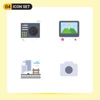 Móvel interface plano ícone conjunto do 4 pictogramas do disco cidade jogador foto construção editável vetor Projeto elementos