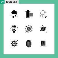 9 sólido glifo conceito para sites Móvel e apps afiliado bem multimídia saudável estetoscópio editável vetor Projeto elementos