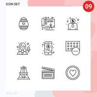 Móvel interface esboço conjunto do 9 pictogramas do gadget computadores empregado salário Móvel bancário editável vetor Projeto elementos