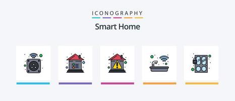 inteligente casa linha preenchidas 5 ícone pacote Incluindo vigilância. segurança. inteligente. lar. rede. criativo ícones Projeto vetor
