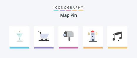 mapa PIN plano 5 ícone pacote Incluindo . som. compras. música. torre. criativo ícones Projeto vetor