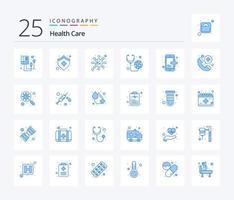 saúde Cuidado 25 azul cor ícone pacote Incluindo encontro. estetoscópio. bactérias. médico. global saúde vetor