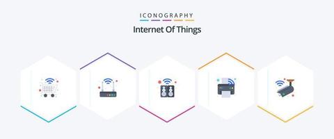 Internet do coisas 25 plano ícone pacote Incluindo Câmera. impressão máquina. casa. impressora. automação vetor